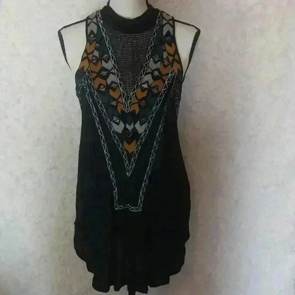 Free People Tunic Women's XSmall Cotton Sleeveless Boho Embroidered V-Ne… - Picture 1 of 7